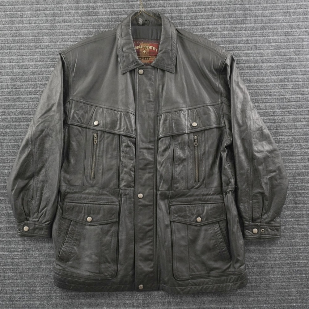 Vintage 90s Global Identity G-III Leather Field Jacket Mens XL Black Utility